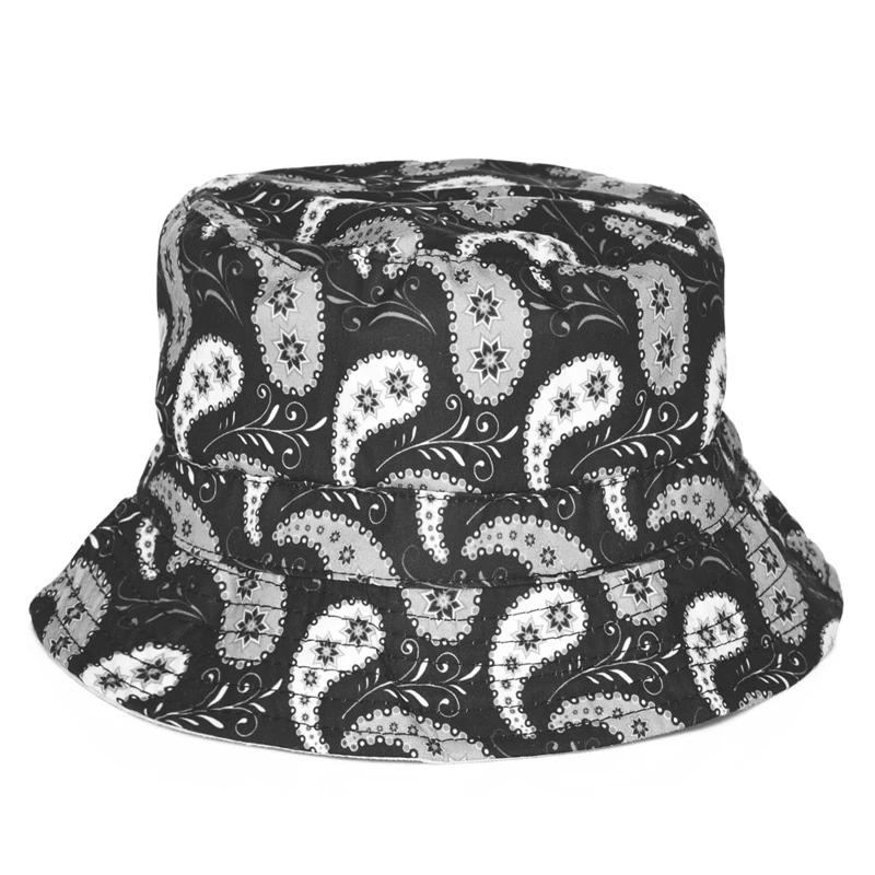 

Fashion Summer Harajuku Flat Bucket Hats 3D printed Bandana Beach HatHip Hop tartan Aztec Cops Women Girls