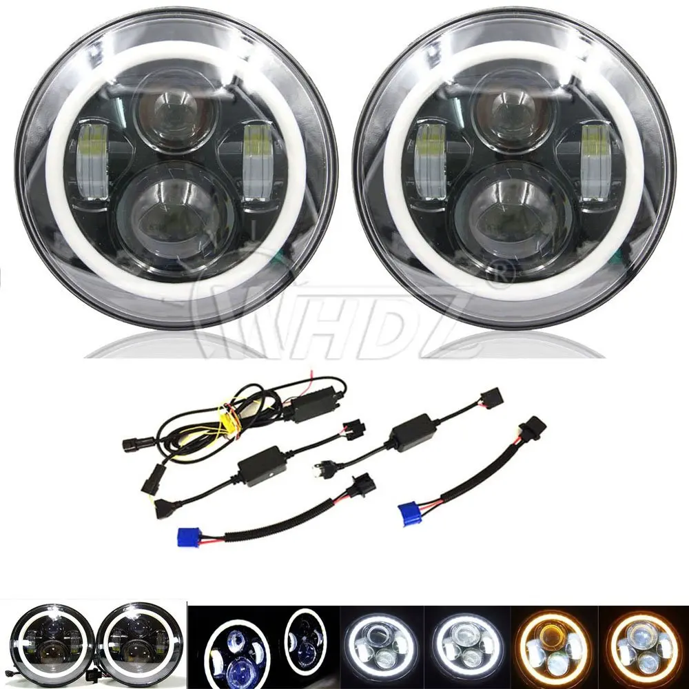 7 Inch Round LED Headlight With Signal Halo Angle Eyes With DRL Halo For 97 15