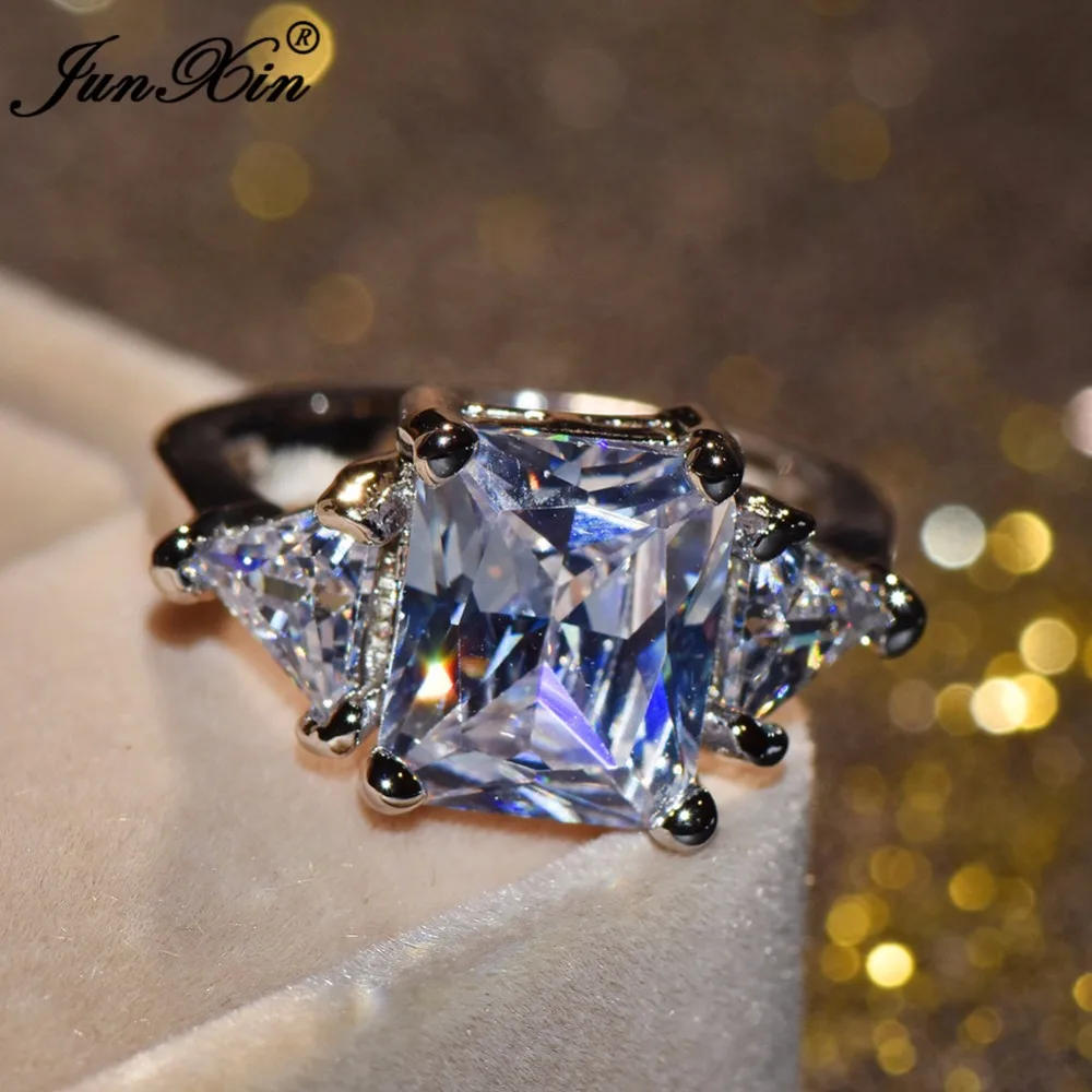 JUNXIN Luxury Male Female White Crystal Zircon Stone Ring Fashion Gold Filled Jewelry Vintage Wedding Rings For Men And Women