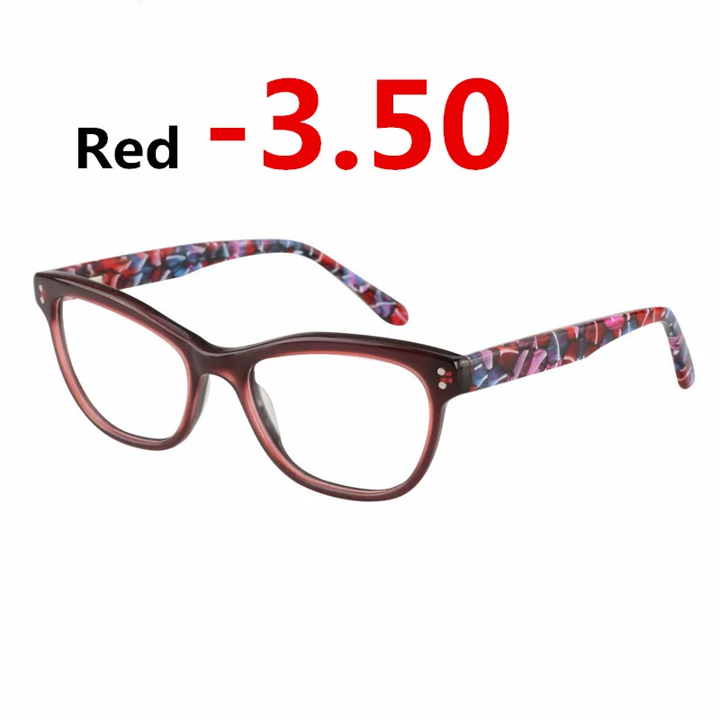 Ацетатная оправа для очков, женские готовые солнцезащитные фотохромные Оправы для близорукости, оправы для оптических очков и линзы по рецепту, очки для близорукости - Цвет оправы: Red -3.50