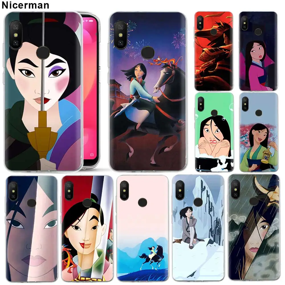 

Silicone Soft Case for Xiaomi Mi A1 A2 Lite 6X 5X Redmi Pocophone F1 Note 6 7 Coque Mulan princess TPU Clear Cover