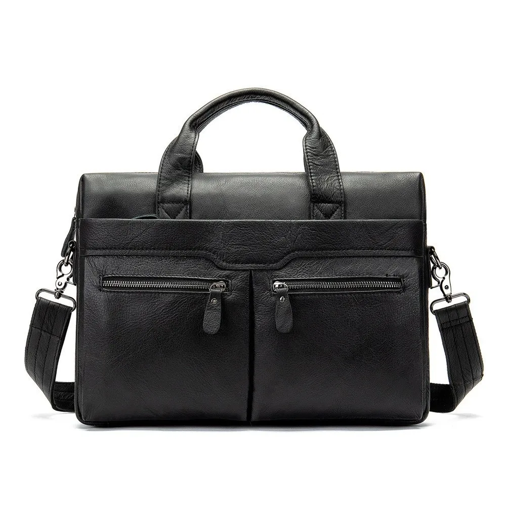 Портфель Мужская сумка натуральная кожа мужской портфель большая емкость деловая мужская сумка через плечо сумки на плечо сумка для ноутбука - Цвет: black