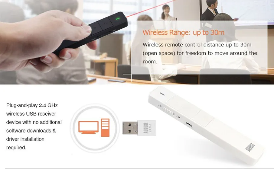 August LP210 Wireless Remote Control for PowerPoint Presentation