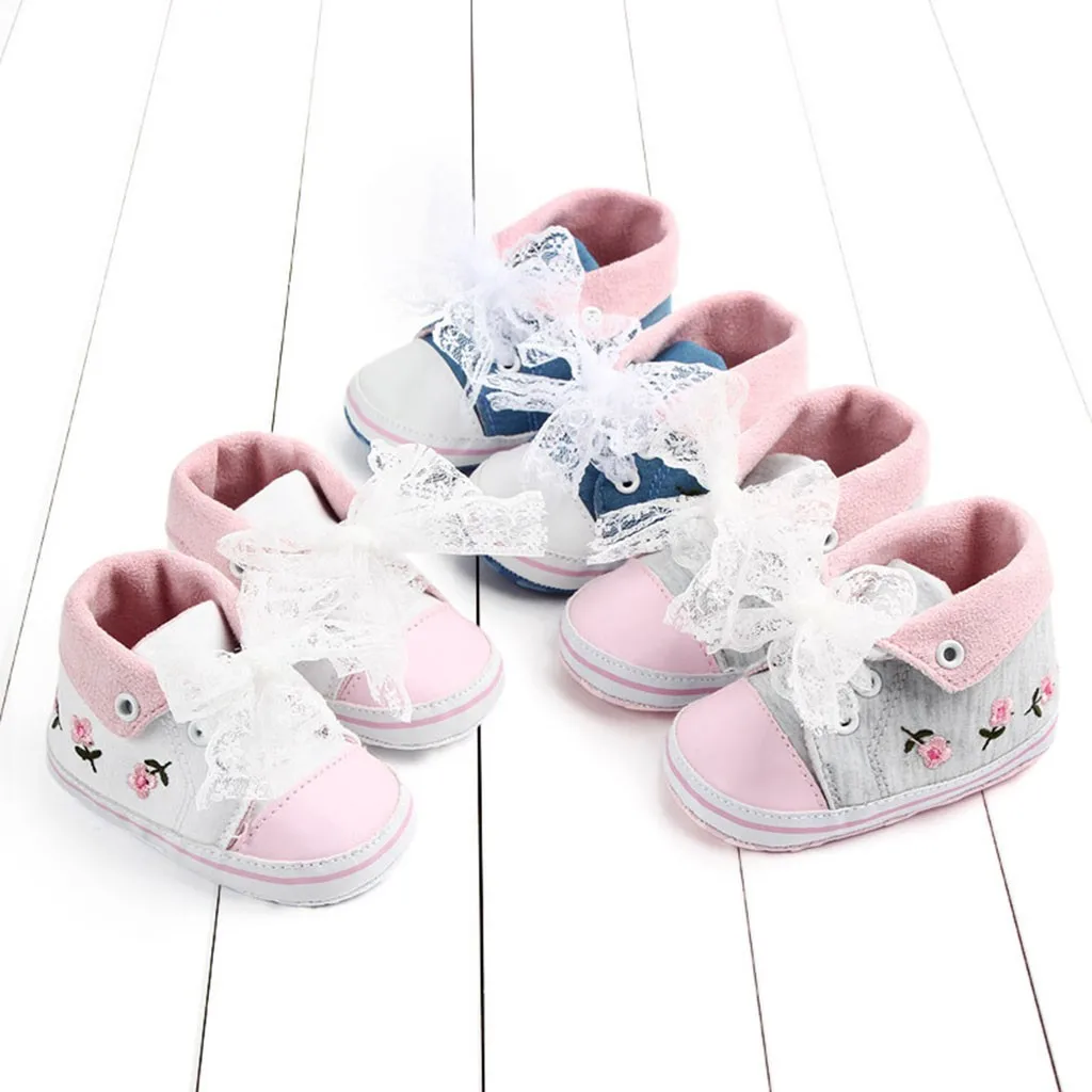 

Newborn Baby Girls Toddler Flower Lace Canvas First Walkers Soft Sole Shoes baby shoes toddler shoes infant sneakers