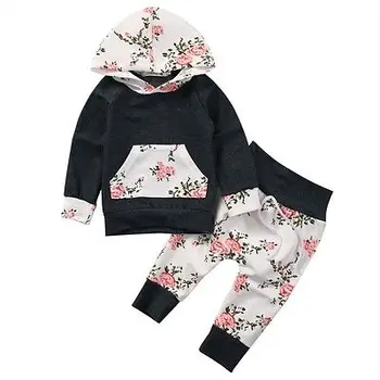 

Autumn 2Pcs Floral Newborn Baby Boy Girl Hooded Floral Long Sleeve Pullover Tops+Long Pants Outfit Clothes Baby Set UK Stock