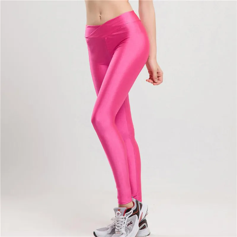 white leggings NDUCJSI Women Pants Sportswear V High Waist Neon Workout Leggings Fashion Jegging Elastic Strtched Shiny Leggins Candy Colors brown leggings