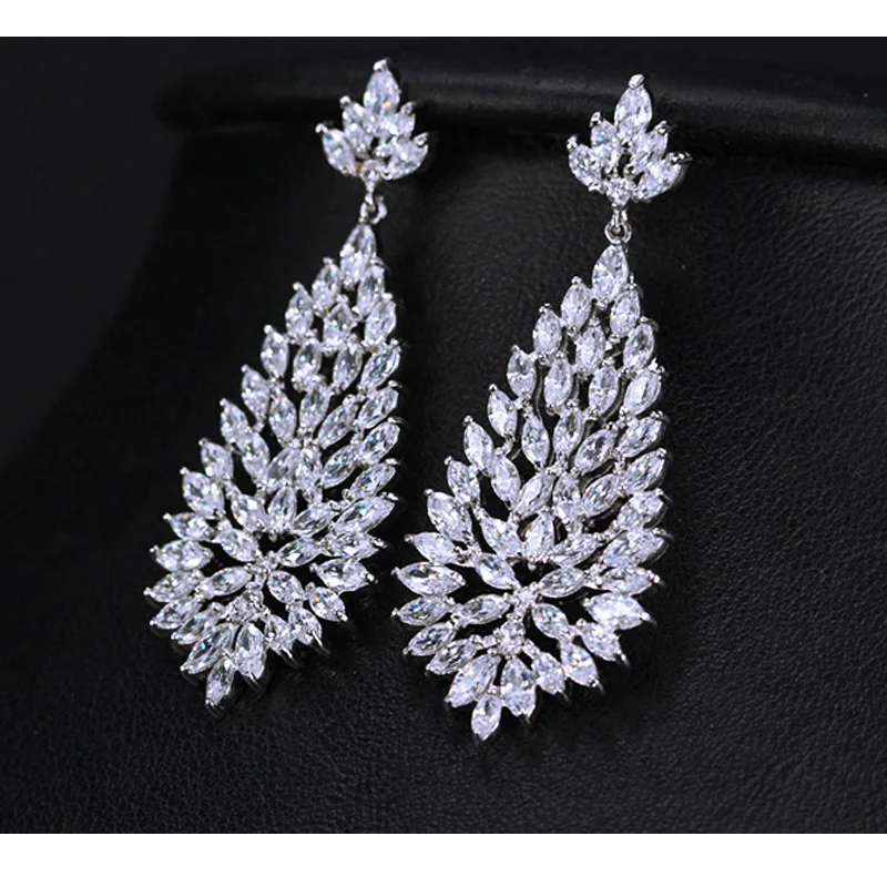 Cwwzircons High Quality Cubic Zirconia Stones Jewelry Silver Color Cwwzircons High Quality Cubic Zirconia Stones Jewelry Silver Color 5cm Long Blooming Cz Earrings For Women Cz311 In Drop From