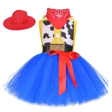 Детский костюм Джесси на Хэллоуин Ковбойское платье-пачка для девочек с шапкой и шарфом, комплект для девочек, модный тюль, праздничное платье для девочек на день рождения
