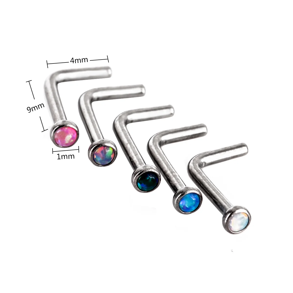 10pcs Vintage Surgical Steel L Shape Nose Ring Shellhard Trendy Opal Stone Nose Studs For Women Men Body Jewelry Piercing Rings