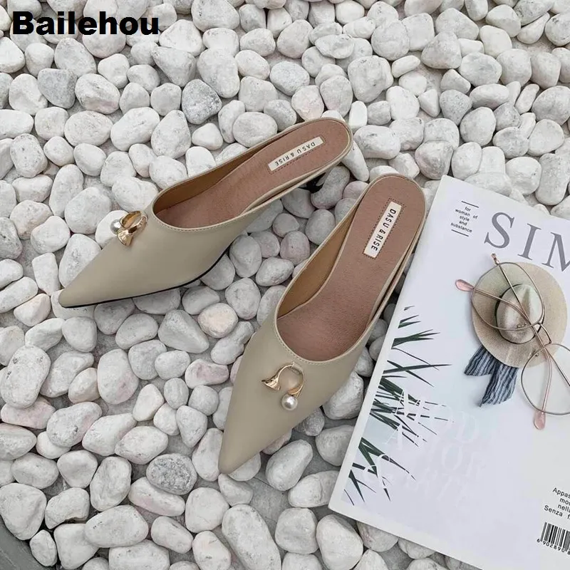 Bailehou/2019 г. весенние женские тапочки Брендовая обувь с пряжкой на каблуке рюмочка