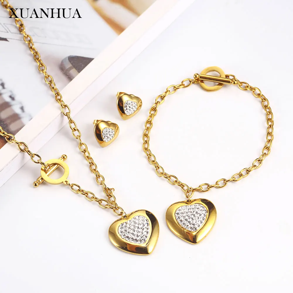 

XUANHUA Stainless steel Jewelry Sets Charm Heart Necklace Earrings Bracelet Set For Women Fashion Jewellery 2019 Mass Effect