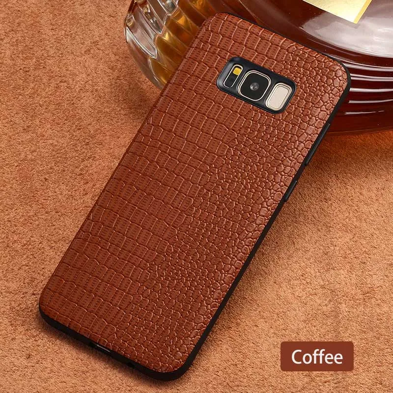 Натуральная кожа чехол для телефона для samsung S10 S8 S9 плюс обратите внимание; размеры 9 и 10 для A3 A5 A7 A8 J5 J7 чехол для карт и узором «крокодиловая кожа» на заднюю панель - Цвет: Coffee
