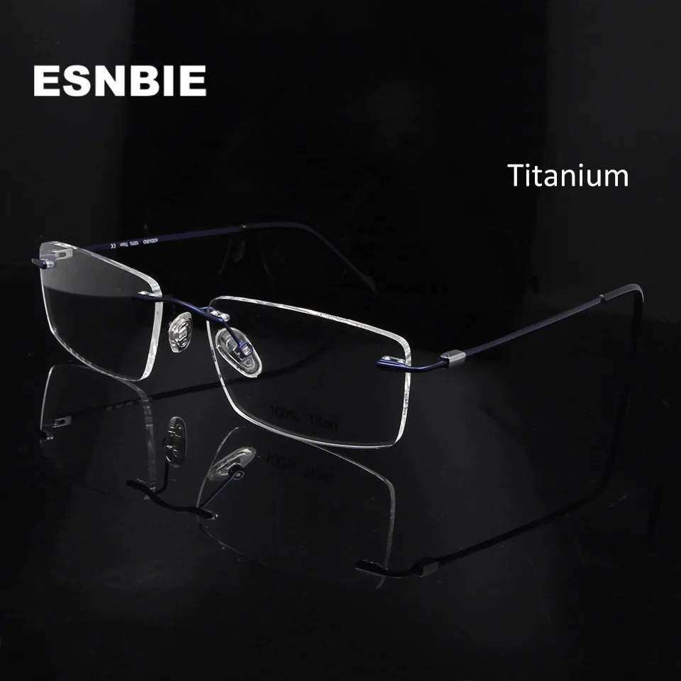 

ESNBIE Ultralight Titanium Eye Frame Man Rimless Eyeglasses Frame Men Optical Glasses Frame Square Glasses Myopia Men