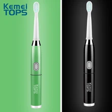 Kemei 700 дней без зарядки, звуковая электрическая зубная щетка для мытья всего тела для взрослых с таймером, волнистые вибрирующие зубные щетки с 3 головками