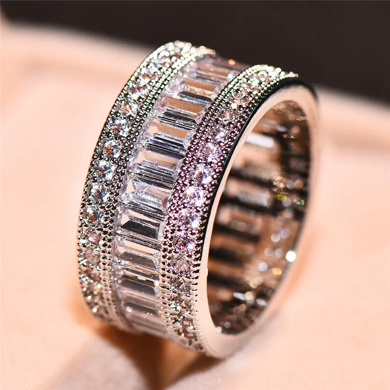 

Luxury Female Crystal Zircon Stone Ring Silver Color Bridal Engagement Ring Vintage Cocktail Wedding Rings For Women