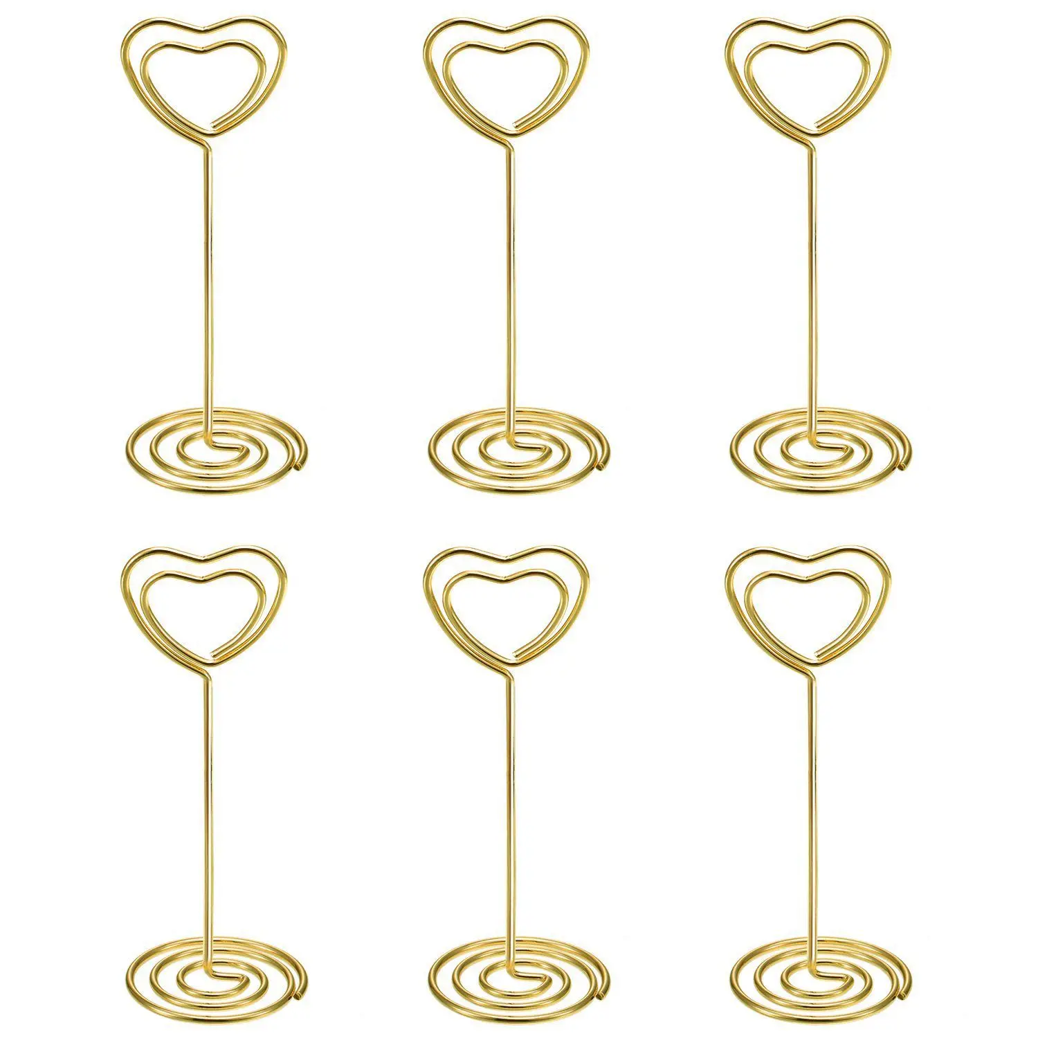 HOT-24 Pack of Table Number Card Holders Photo Holder Stand Place Card Paper Menu Clips Holders, Gold Heart Shape