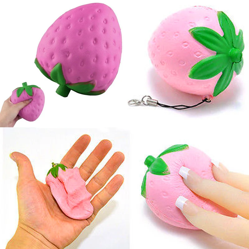 Squishy Toy Strawberry Fake Fruit Anti Stress Jokes Gadgets Squeeze Jumbo Scented Slow Rising Phone Straps