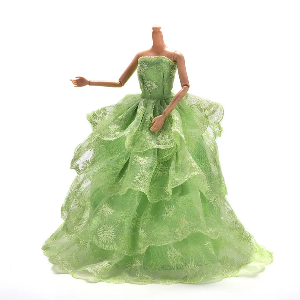 2017 New Beautiful Green 4 Layers Lace Wedding Dress Embroidery Doll