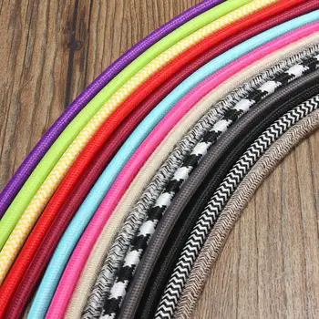 

3 Meter 2 Cord 0.75cm Multicolor Retro Vintage Twist Braided Fabric Light Cloth Cable Electric Wire Chandelier Pendant Lamp Wire
