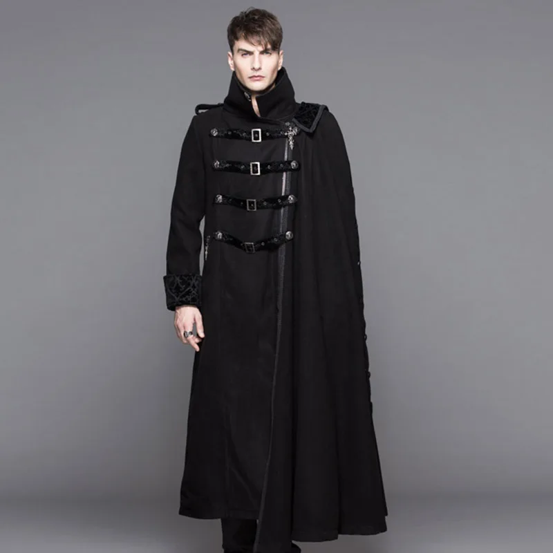 Devil Fashion Steampunk High Collar Black Long Trench Coat for Men ...