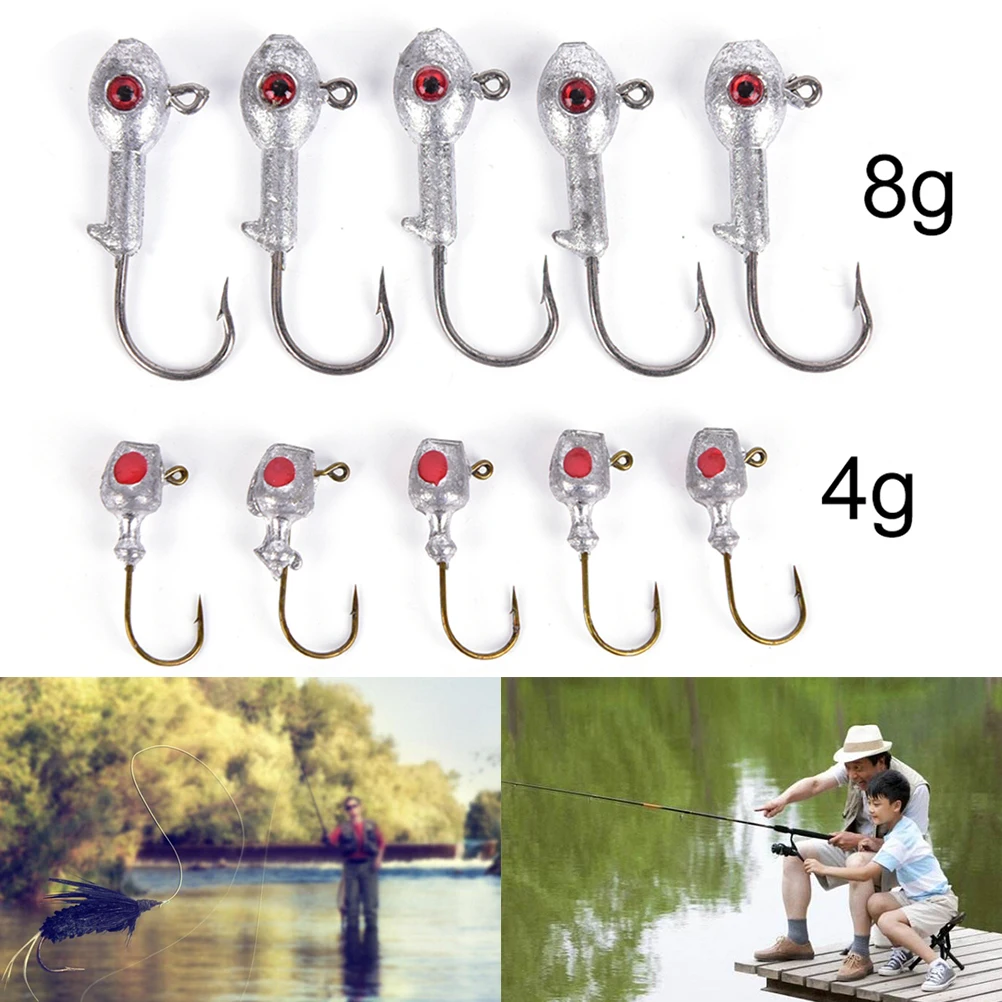

5pcs Fish Headed Jigs Hook Fishing Soft Worm Lure Baits Lead Jig Fish Hooks Lead Round Jig Head Fishing Lures Bait Hook 4g 8g