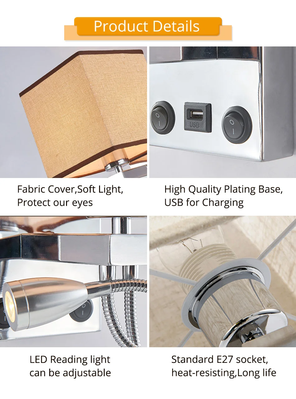 cabeceira quarto applique arandela com interruptor usb