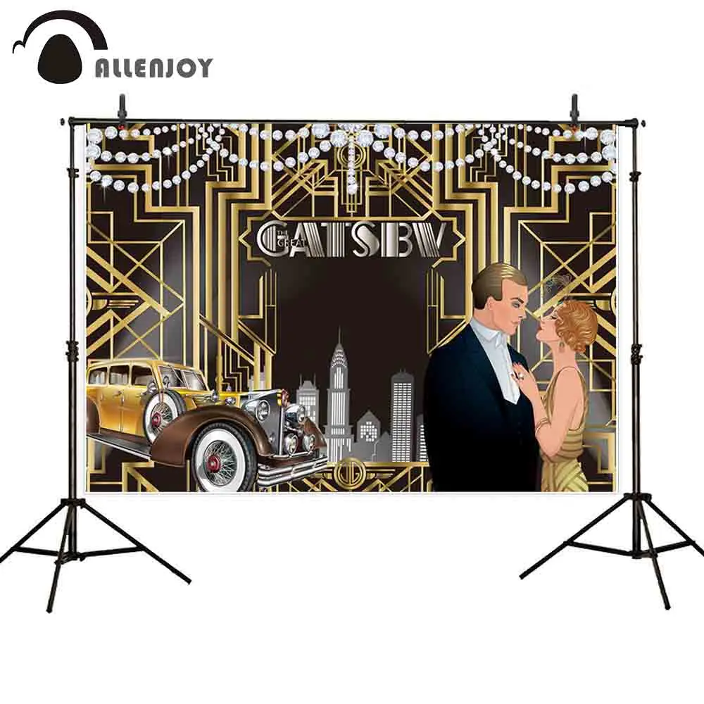 

Allenjoy background for photo studio Gatsby shiny diamond party cars line birthday photocall photobooth decor studio shoot prop