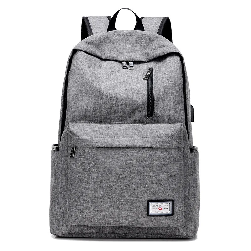 Подросток холст студент школьный для подростков мальчиков Для мужчин back pack черный Зарядка через usb Высокие Школьные сумки мужские элегантный дизайн - Цвет: Серый