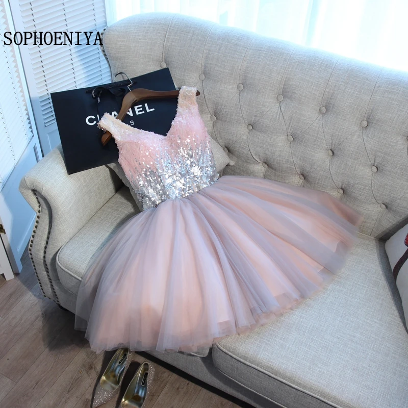 

New Arrival V Neck Pink Short Evening dress abendkleider 2019 Formal dress elegant abiye gece elbisesi ever pretty