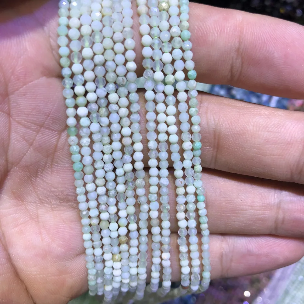 5 strings Lot Natural Green Opal Faceted Tiny Small Beads,Natural Beads 2mm 3mm Faceted Round Tiny Spacer Beads,15.5\