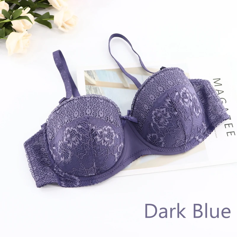 PariFairy Underwired Support Push Up Bra Solid Floral Lace Embroidery Cotton Padded Sexy Underwear A B C D Plus Size 34 36 38 40