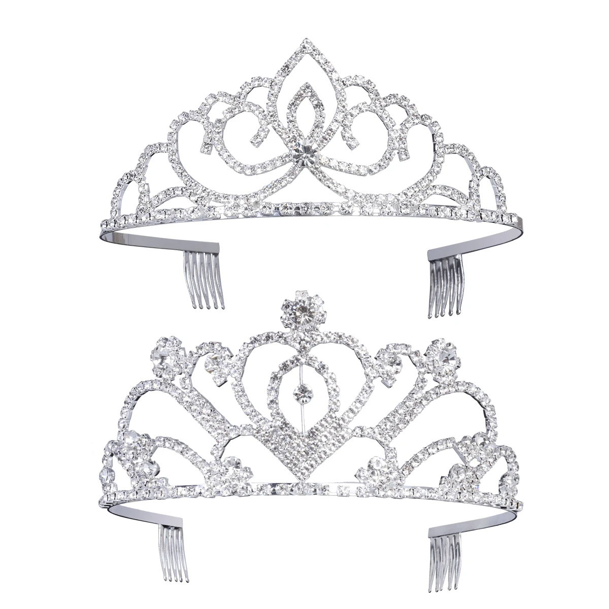 2Pcs Elegant Bridal Tiara Bling Rhinestone Tiara Crown for Wedding Hair