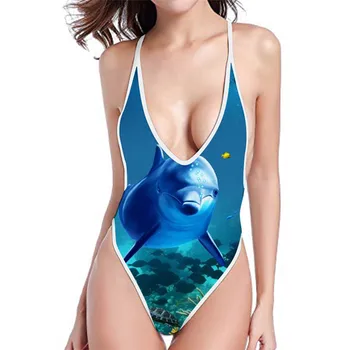 

FORUDESIGNS Swimsuit One Piece Dolphin Underwater World Swimming Suit for Women Plus Size Swimwear Monokini Swim Wear Summer XXL