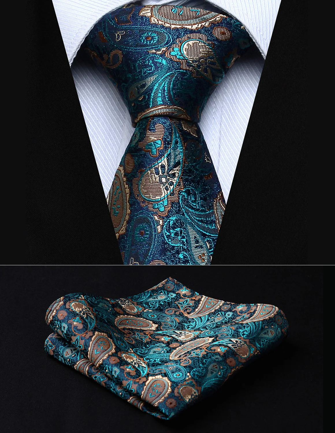 Party Wedding Classic Pocket Square Tie TP711Q8S Green Brown Paisley 3. ...