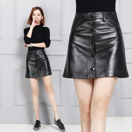 Кожаная юбка трапециевидной формы с высокой талией; кожаная юбка K120