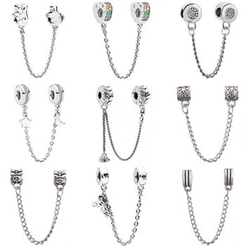

Punk Long Statement Love Hearts Flowers Mickey Safety Chain Beads Fit Women Pandora Bracelets & Bangles DIY Charms Jewelry Gifts