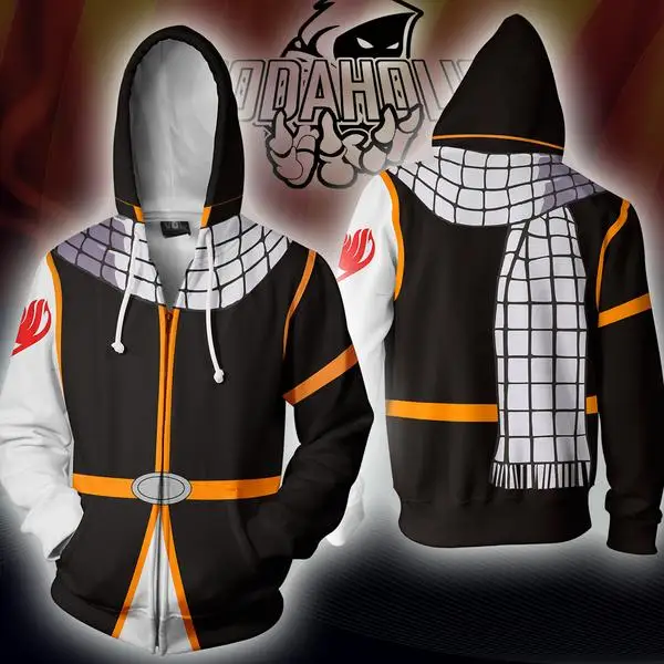 

Natsu - Fairy Tail Costume Zip Hoodie Sweatshirts Cosplay 3D Printed Fashion Halloween Cartoon Men's hooded zip Jackets