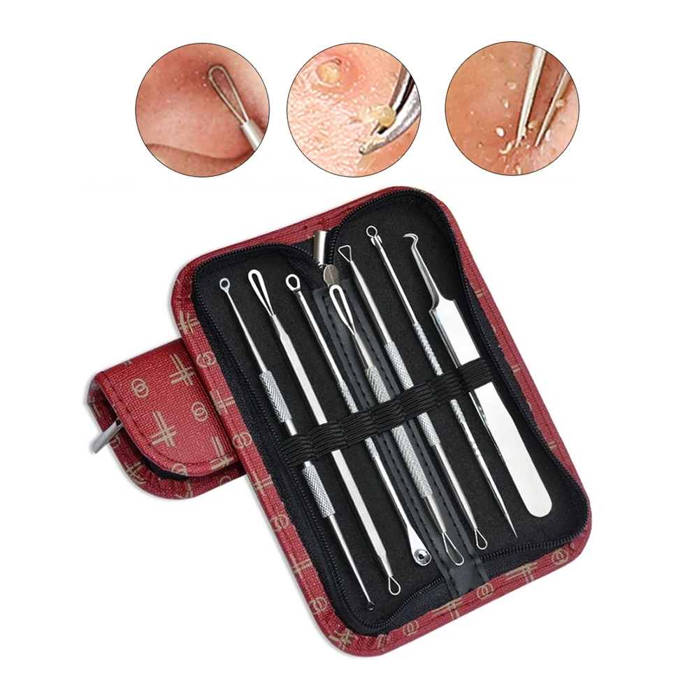 

7PCS Blackhead Extractorde cravo Black Dots Acne Remover Needle Clip Tweezer Set Black Spots Comedone Black Head Tweezers Kit