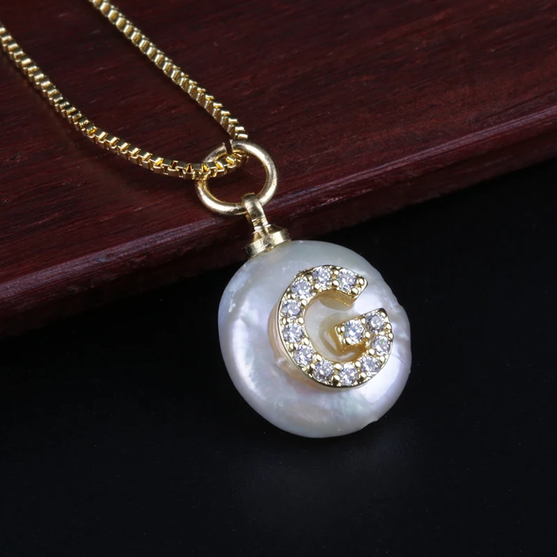 

white CZ crystal initial 26 alphabet letter ABC name white coin freshwater pearl gold charm pendant choker necklace for women
