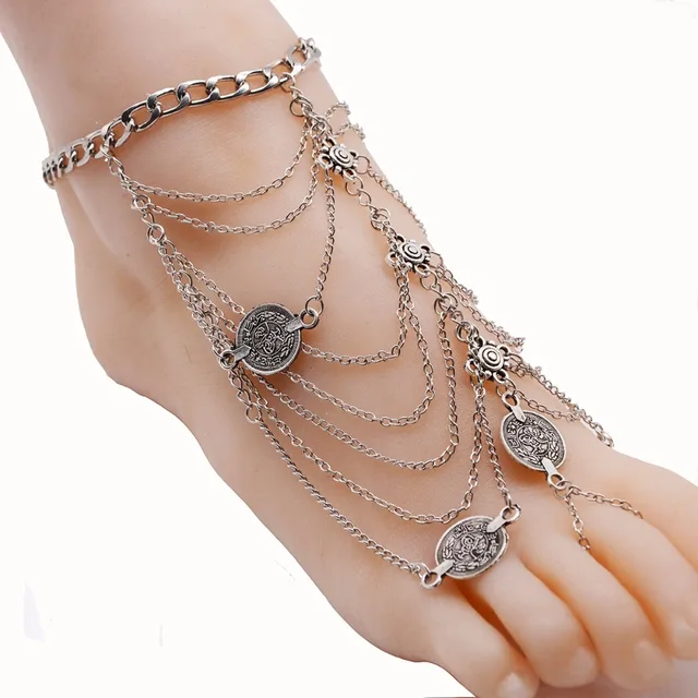 2017 New Fashion Summer Sexy Silver Color Tassel Anklet for women Coin Pendant Chain Ankle Bracelet Foot Jewelry Barefoot Sandal 5