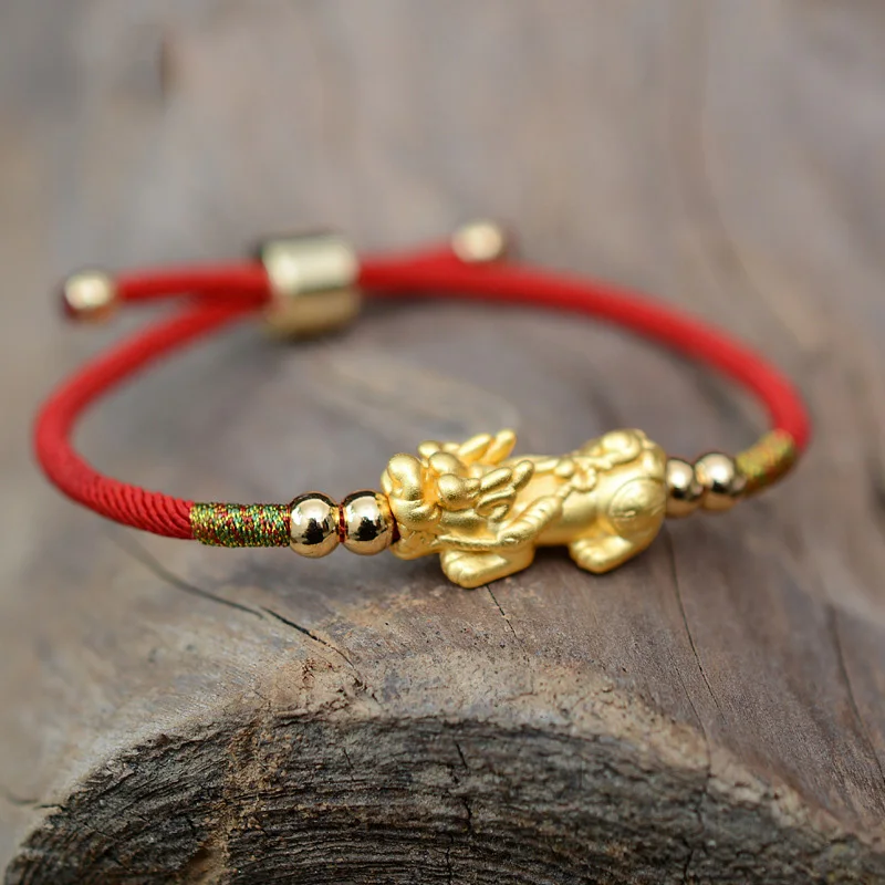 Lucky Red Rope Bracelets 999 Sterling Silver Pixiu Gold Color Tibetan Buddhist Knots Adjustable Charm Bracelet For Women