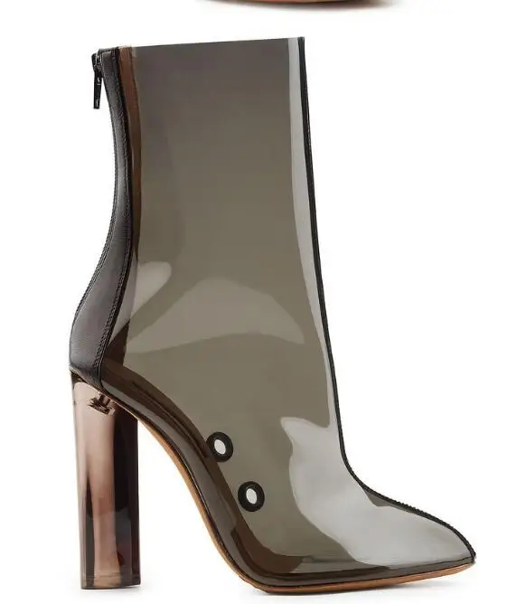 

Carpaton 2018 Spring And Autumn New PVC pointed toe high heel thick heel transparent women's ankle boots fashion boots black