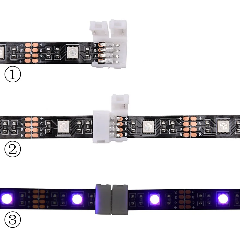 10 шт. 4 pin быстрые разъемы для светодиодных лент для 5050 RGB цветной светодиодной полосы света и 4 шт полосы света Удлинительный кабель