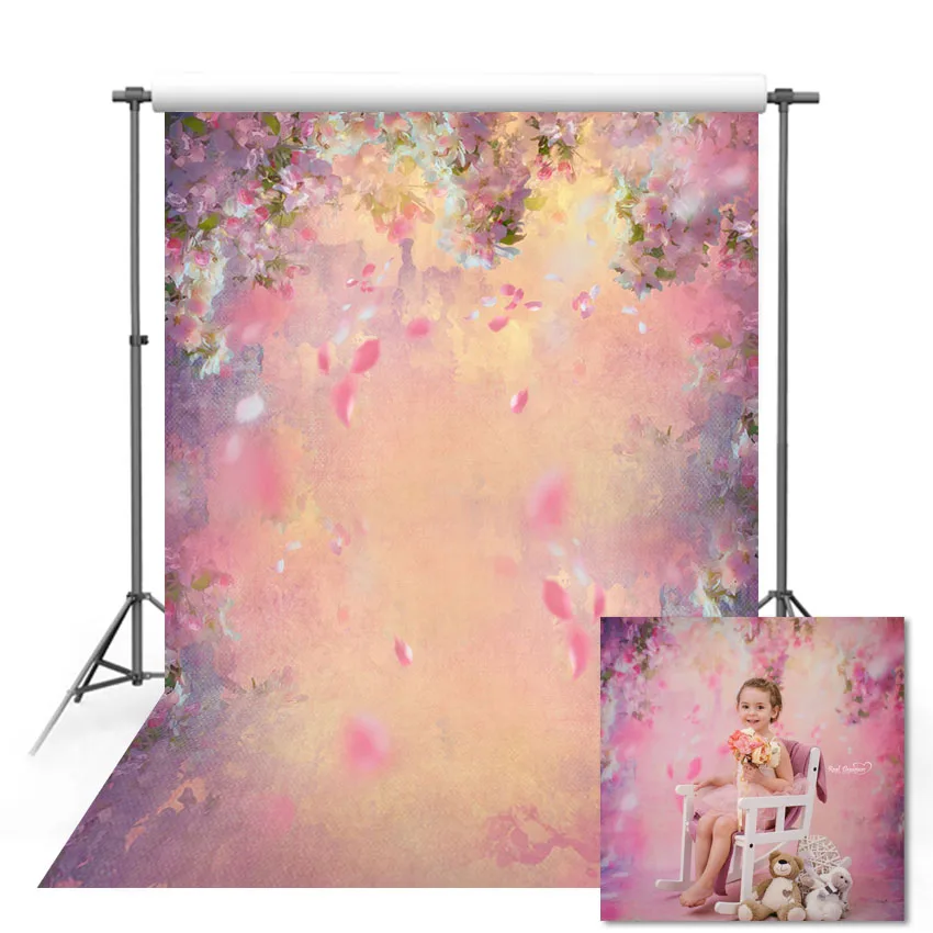 

Vinyl Photography Backdrop Spring Floral Oil Printed Purple Pink Flower Birthday Romantic Decor Chilren Background Photo Studio