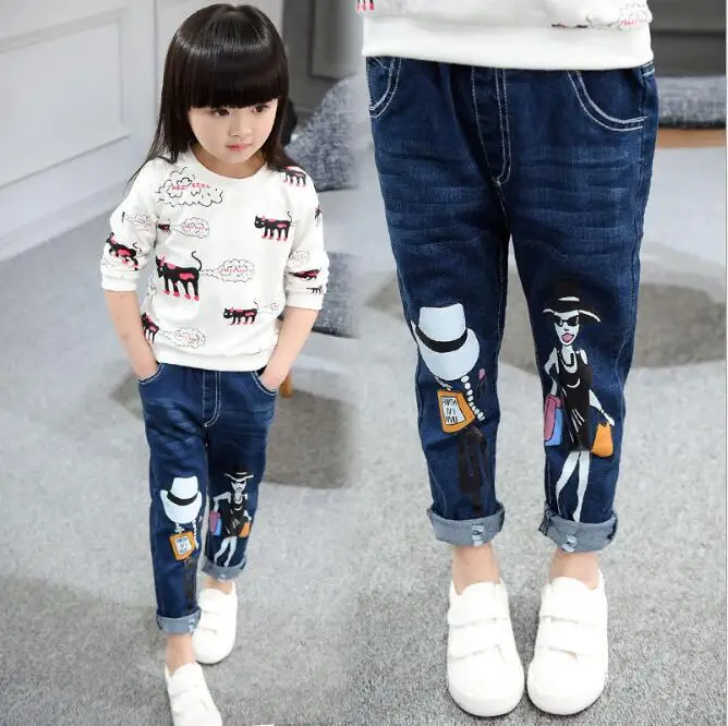

Cartoon doll printing Children Pants Trousers 2016 Autumn Baby Boys Girls Jeans Fashion 2-8Y kids clothes baby girls clothes