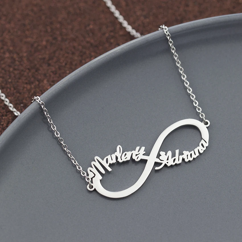 

Personalized infinite Pendant Necklace, infinite sign with 2 names custom birthstone nameplate Woman's jewellery, mother's gift