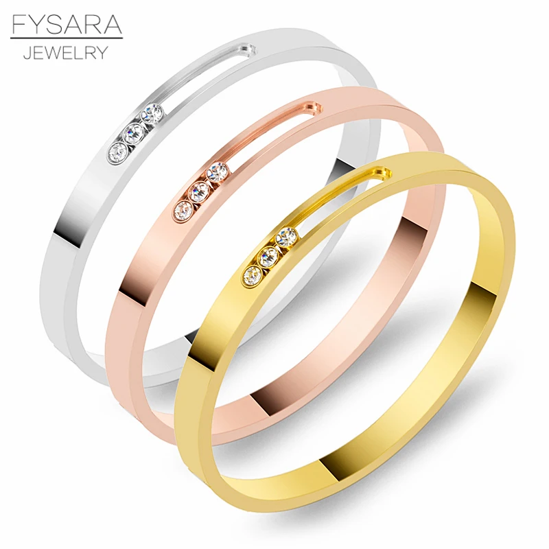 FYSARA женский браслет из нержавеющей стали, золотой браслет, хрустальные стразы, скользящий роскошный браслет для свадебной вечеринки, ювелирные изделия, логотип на заказ