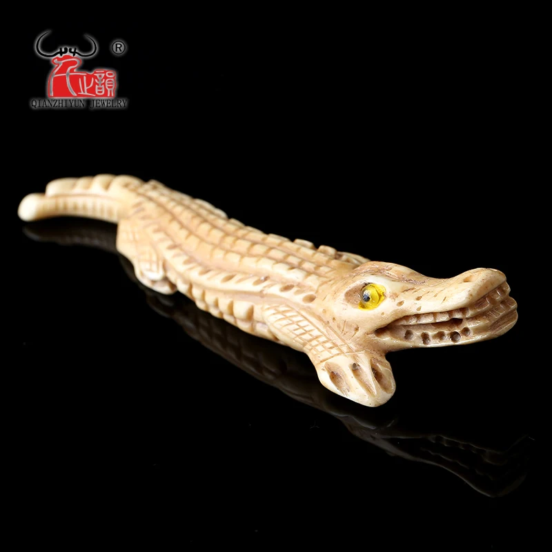 

Handmade Carved Crocodile Yak Bone Beads for Jewelry Making Vintage Charms DIY Jewelry Accessory 70mm /100mm