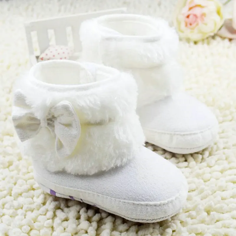 

Baby Girl Bowknot Fleece Snow Boots Booties Kids Princess White Shoes for babies Winter