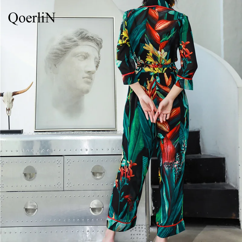 QoerliN Summer New Jumpsuit Female Holiday Printing High Waist Loose Long Trousers Chiffon One-Piece Wide-leg Overalls Women Hot Jumpsuits and Playsuits
